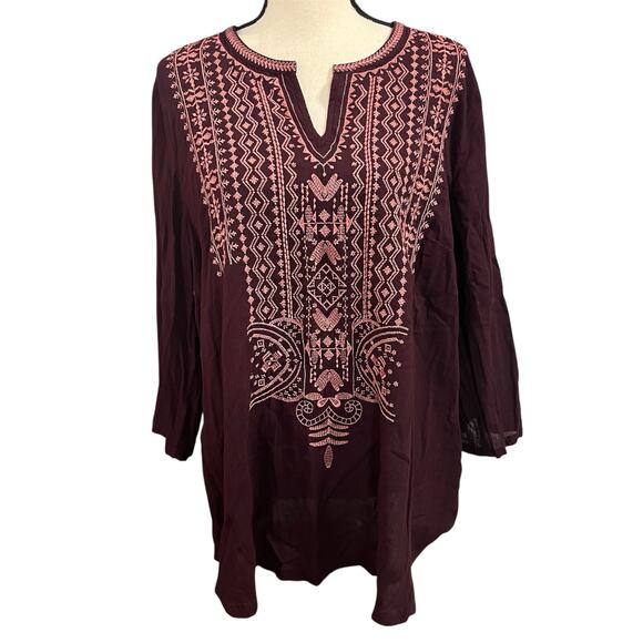 Pure Jill Women 100% Cotton Embroidered Gauzy Boho Sheer Tunic Blouse Top Sz L - Picture 3 of 6
